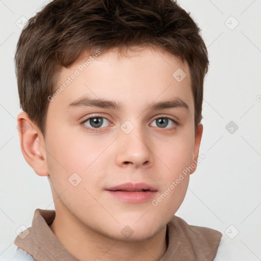 Neutral white child male with short  brown hair and brown eyes