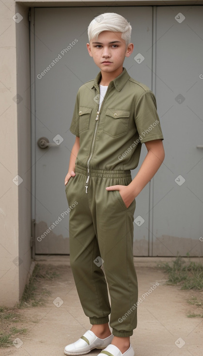 Uzbek teenager boy with  white hair