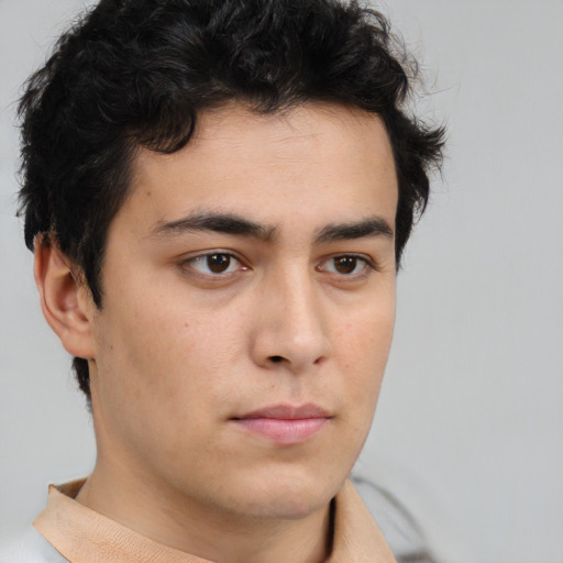 Neutral asian young-adult male with short  brown hair and brown eyes