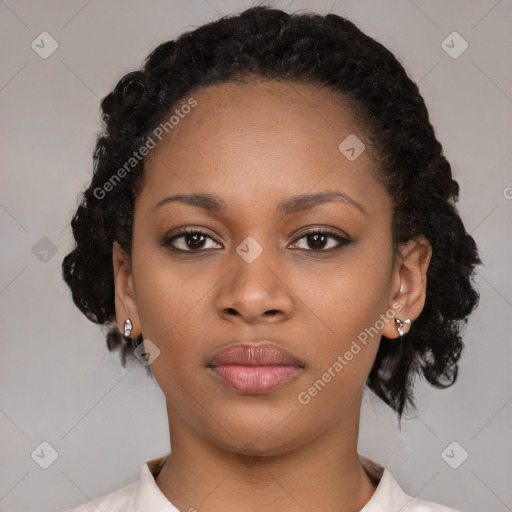 Neutral black young-adult female with short  black hair and brown eyes