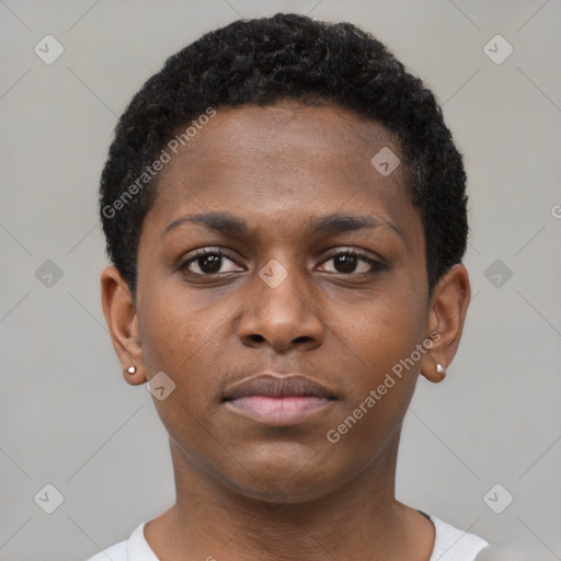 Neutral black young-adult male with short  brown hair and brown eyes