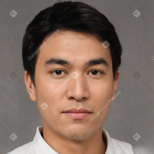 Neutral asian young-adult male with short  black hair and brown eyes