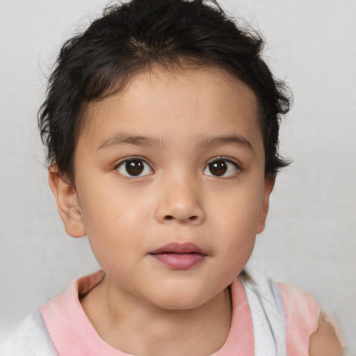 Neutral white child female with short  brown hair and brown eyes