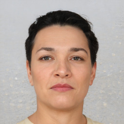 Neutral asian young-adult female with short  black hair and brown eyes