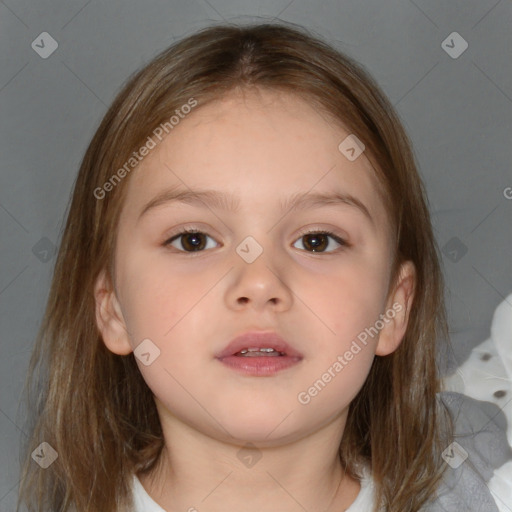 Neutral white child female with medium  brown hair and brown eyes