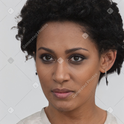 Neutral black young-adult female with short  brown hair and brown eyes