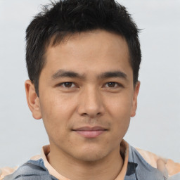 Neutral asian young-adult male with short  brown hair and brown eyes