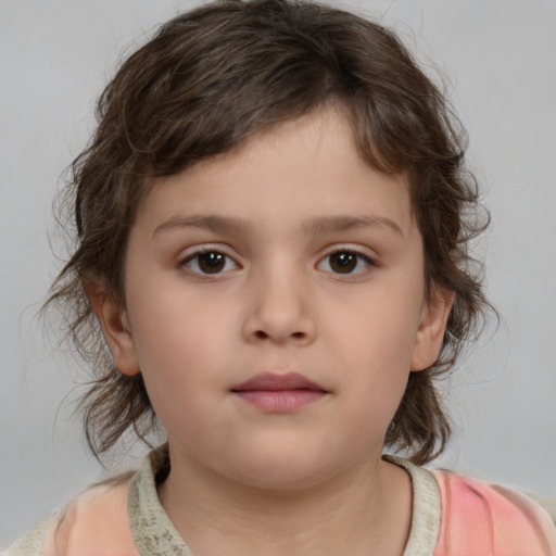 Neutral white child female with medium  brown hair and brown eyes