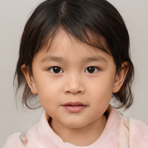 Neutral white child female with medium  brown hair and brown eyes