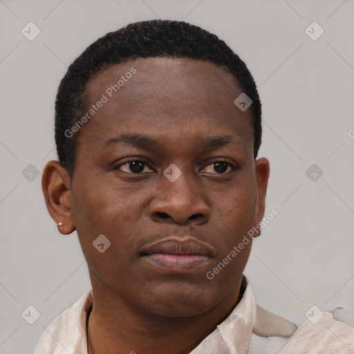 Neutral black young-adult male with short  brown hair and brown eyes