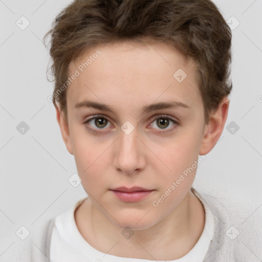 Neutral white young-adult female with short  brown hair and brown eyes