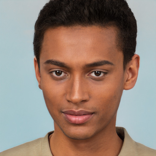 Neutral black young-adult male with short  brown hair and brown eyes