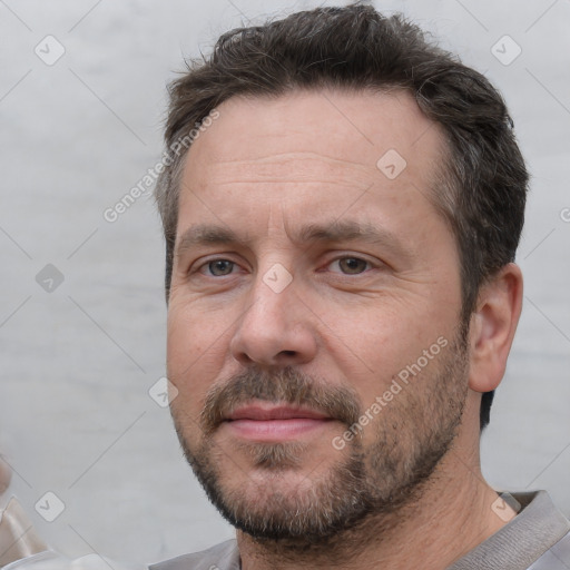 Neutral white adult male with short  brown hair and brown eyes