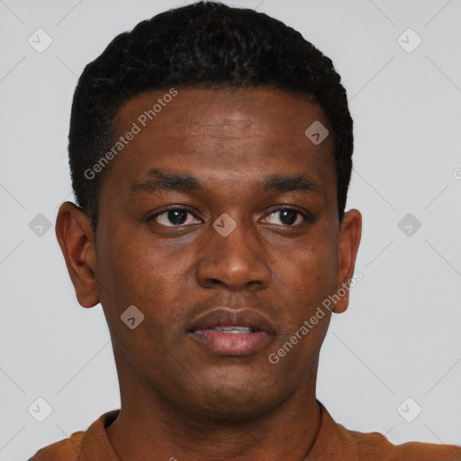 Neutral black young-adult male with short  brown hair and brown eyes