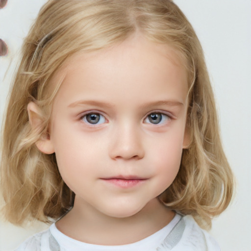 Neutral white child female with medium  brown hair and grey eyes