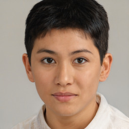 Neutral asian young-adult male with short  brown hair and brown eyes