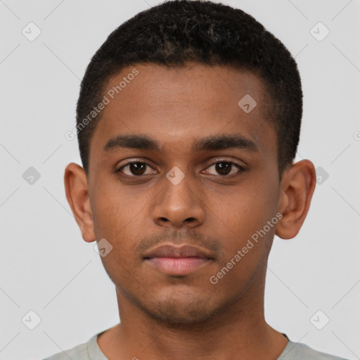 Neutral black young-adult male with short  brown hair and brown eyes