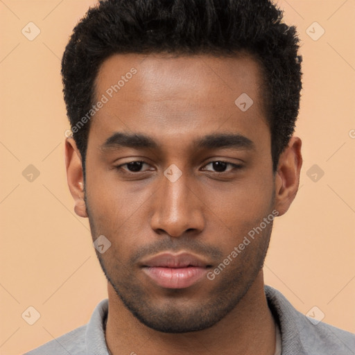 Neutral black young-adult male with short  brown hair and brown eyes