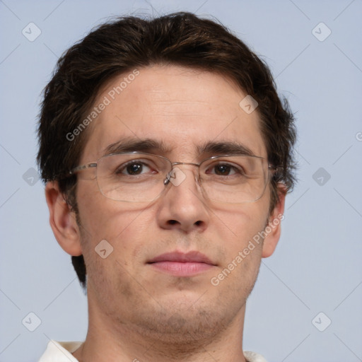 Neutral white adult male with short  brown hair and brown eyes