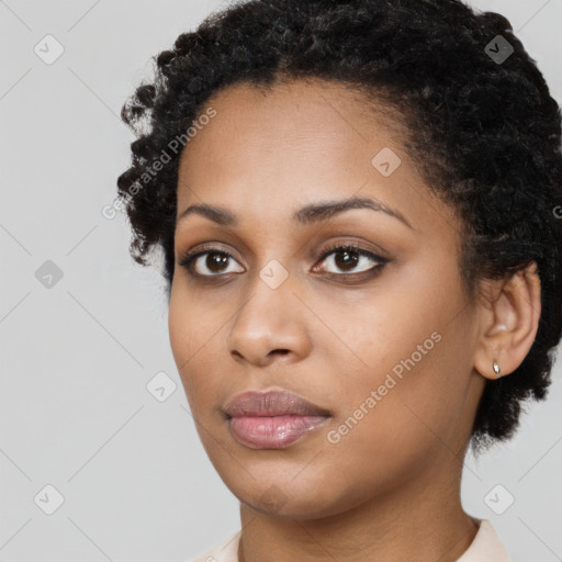 Neutral black young-adult female with short  brown hair and brown eyes