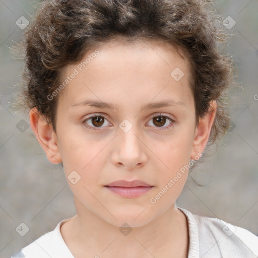 Neutral white child female with short  brown hair and brown eyes