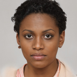 Neutral black young-adult female with short  brown hair and brown eyes