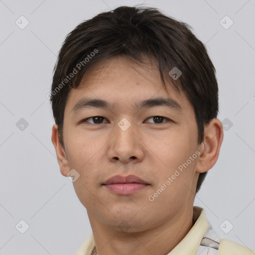 Neutral asian young-adult male with short  brown hair and brown eyes