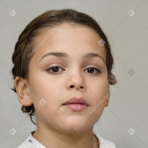 Neutral white child female with short  brown hair and brown eyes