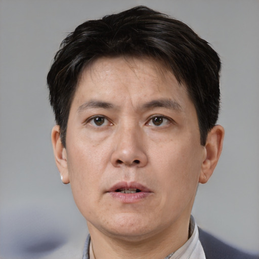 Neutral white adult male with short  brown hair and brown eyes