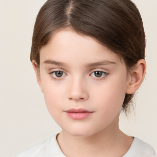 Neutral white child female with short  brown hair and brown eyes