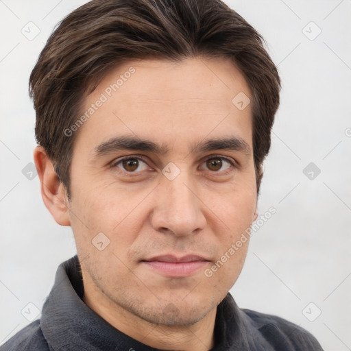 Neutral white adult male with short  brown hair and brown eyes