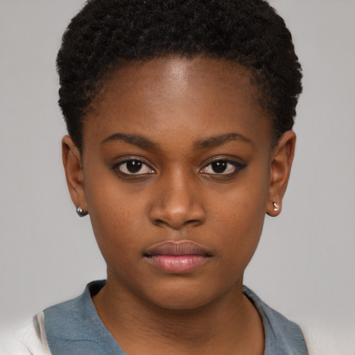 Neutral black young-adult female with short  brown hair and brown eyes