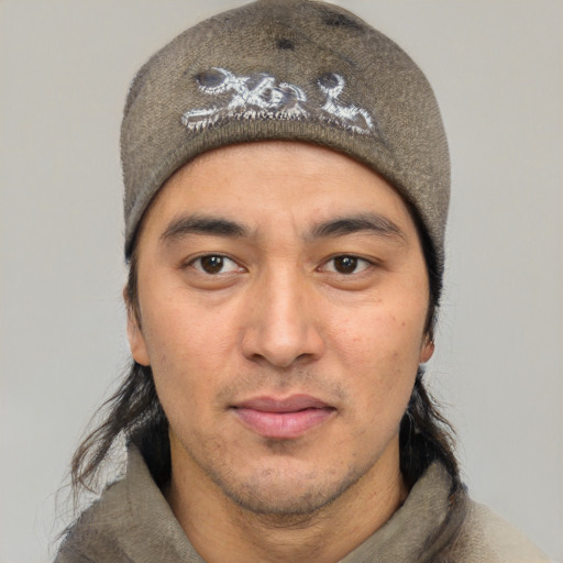 Neutral latino young-adult male with short  brown hair and brown eyes
