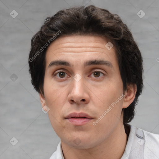 Neutral white adult male with short  brown hair and brown eyes