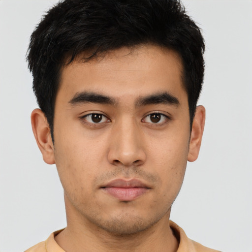 Neutral asian young-adult male with short  black hair and brown eyes