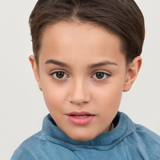 Neutral white child female with short  brown hair and brown eyes