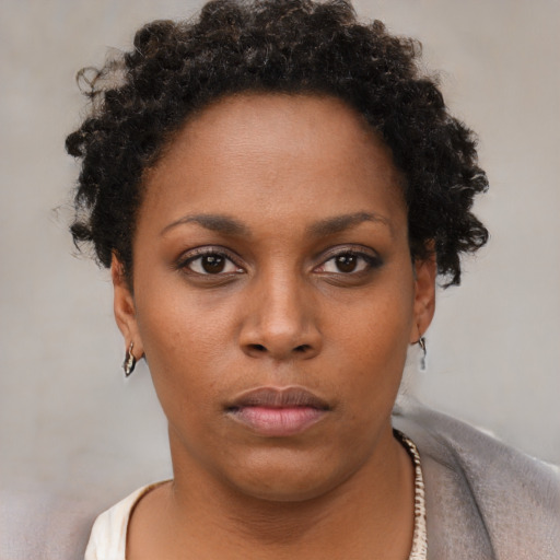 Neutral black young-adult female with short  brown hair and brown eyes