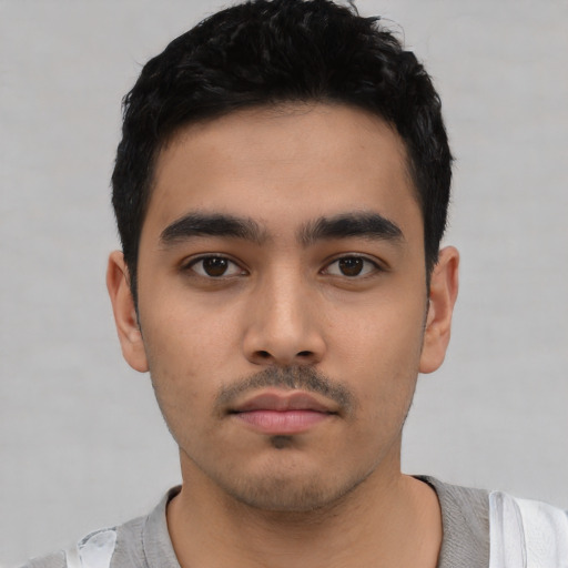 Neutral asian young-adult male with short  black hair and brown eyes