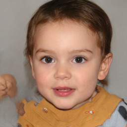 Joyful white child female with short  brown hair and brown eyes