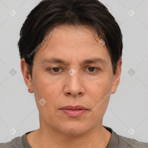 Neutral white adult male with short  brown hair and brown eyes