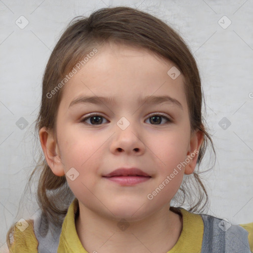 Neutral white child female with medium  brown hair and brown eyes