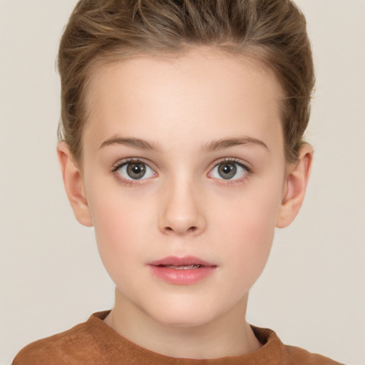 Neutral white child female with short  brown hair and brown eyes