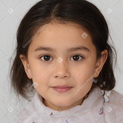 Neutral white child female with medium  brown hair and brown eyes