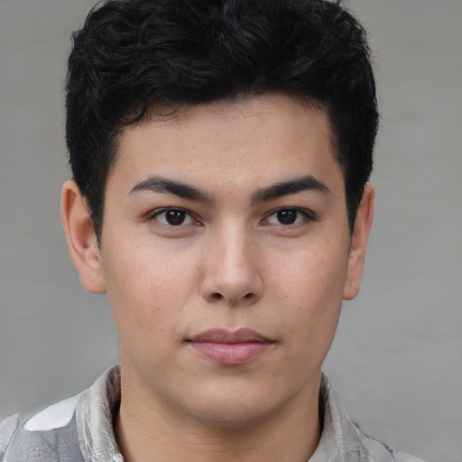 Neutral asian young-adult male with short  brown hair and brown eyes