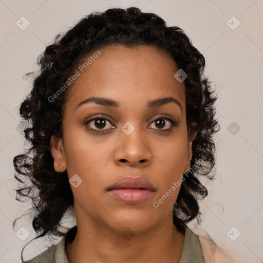 Neutral black young-adult female with long  brown hair and brown eyes