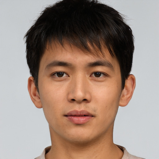 Neutral asian young-adult male with short  brown hair and brown eyes
