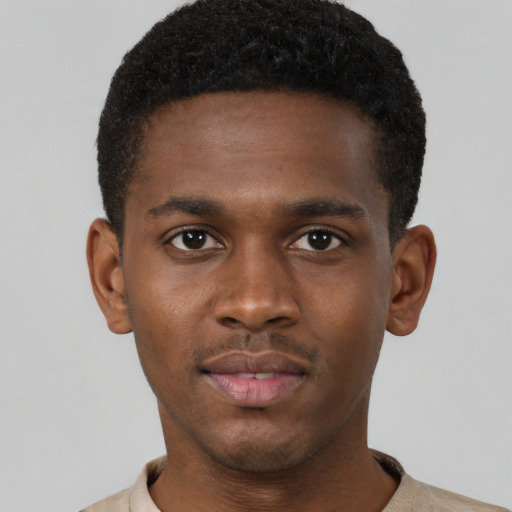 Neutral black young-adult male with short  brown hair and brown eyes
