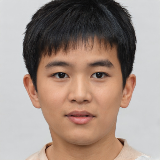Neutral asian child male with short  brown hair and brown eyes
