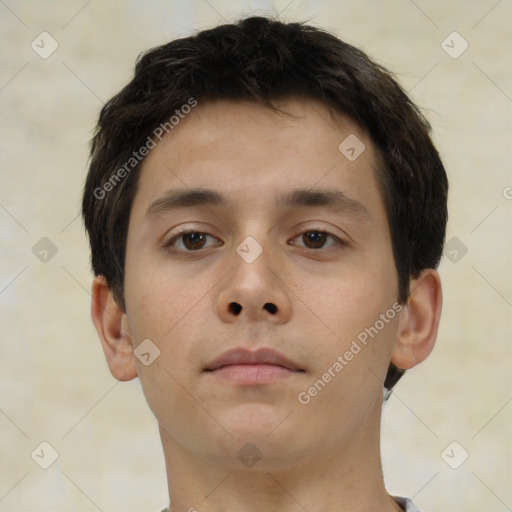 Neutral asian young-adult male with short  brown hair and brown eyes