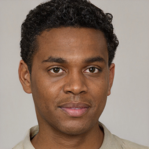 Neutral black young-adult male with short  brown hair and brown eyes